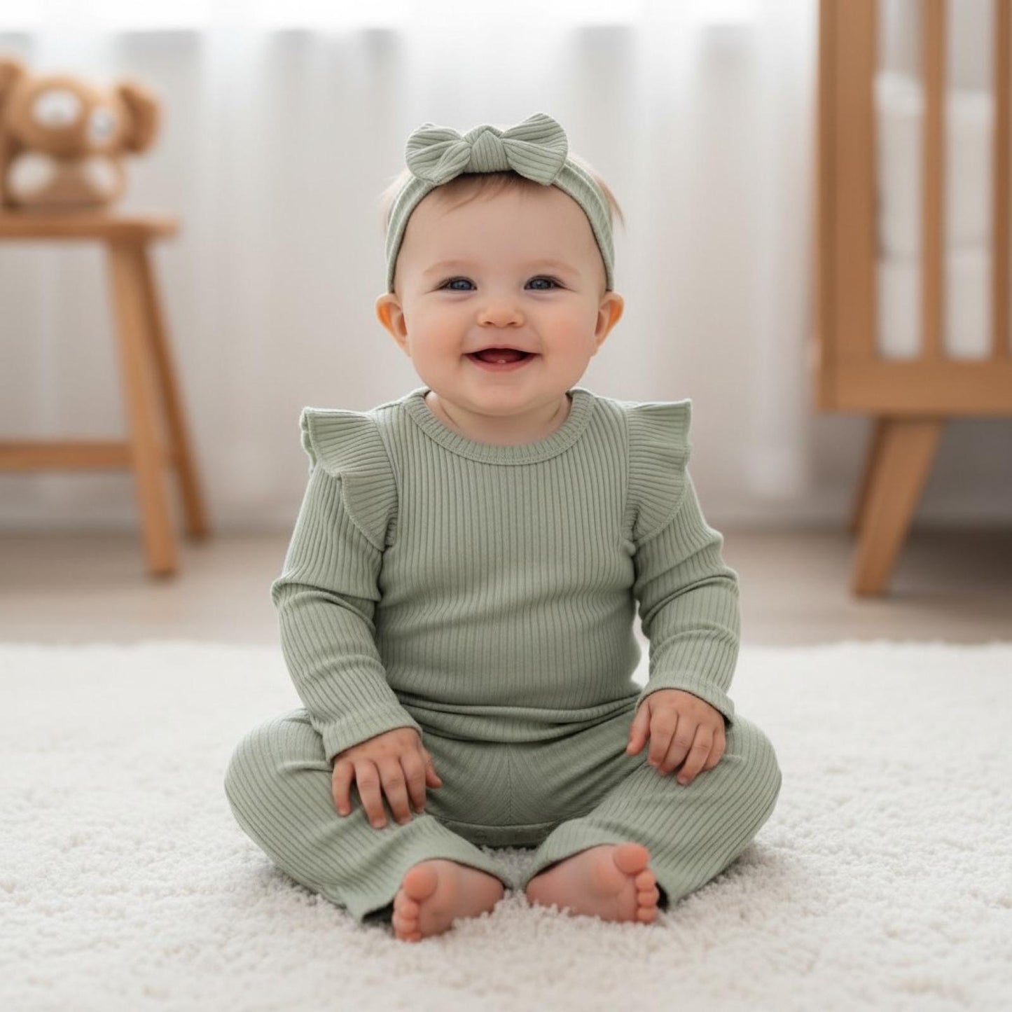 Sage cotton frill 3 piece set