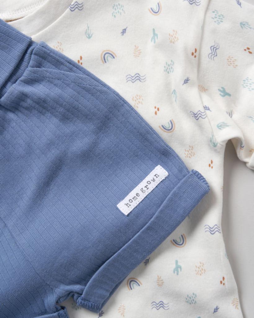 Organic "Hello World" Ribbed Shorts Set