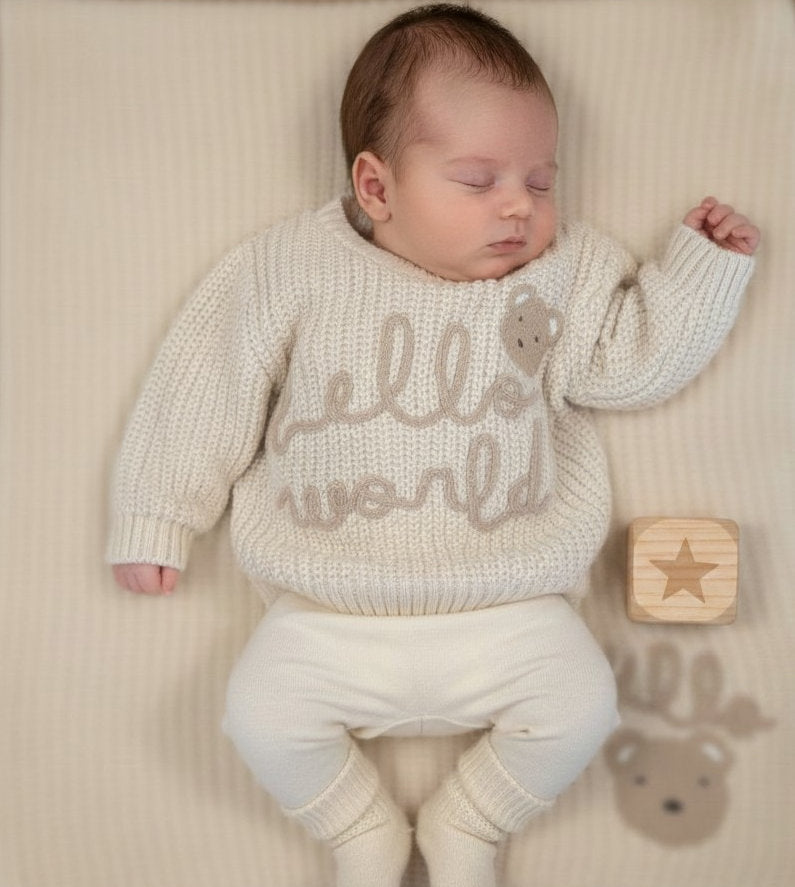 Hello world embroidered jumper and blanket set
