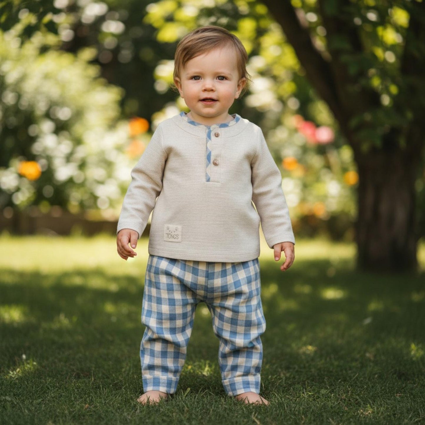 Gingham blue trousers set
