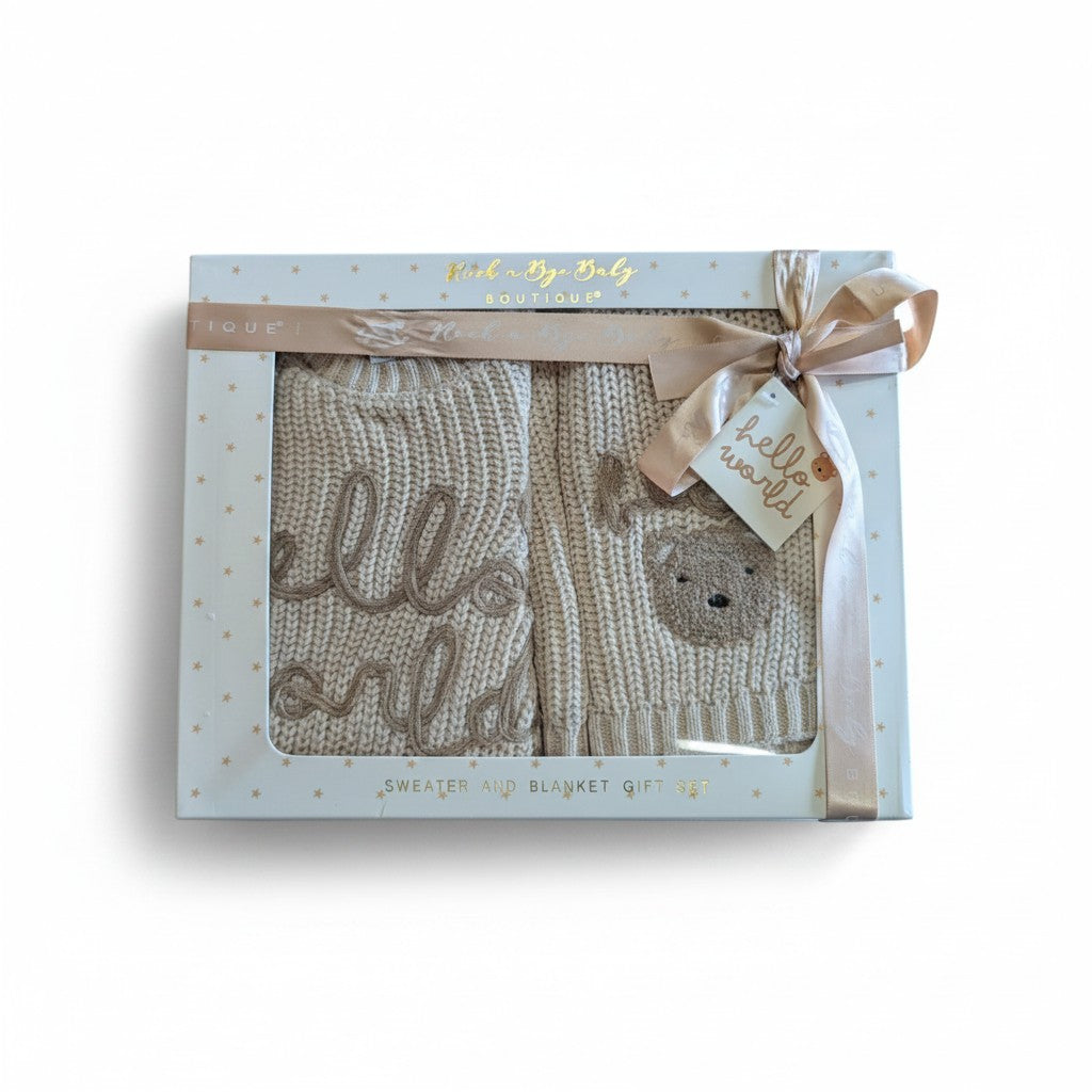 Hello world embroidered jumper and blanket set