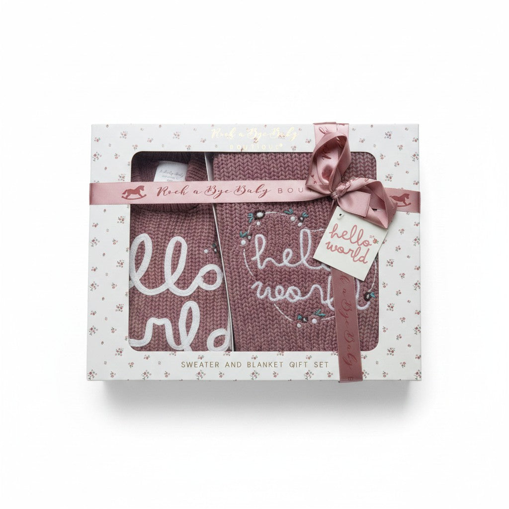Hello world embroidered jumper and blanket set