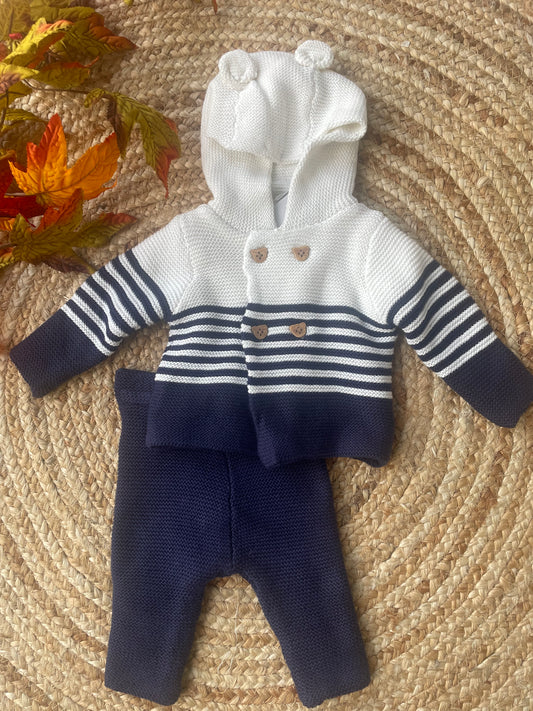 Stripe cotton cardi set