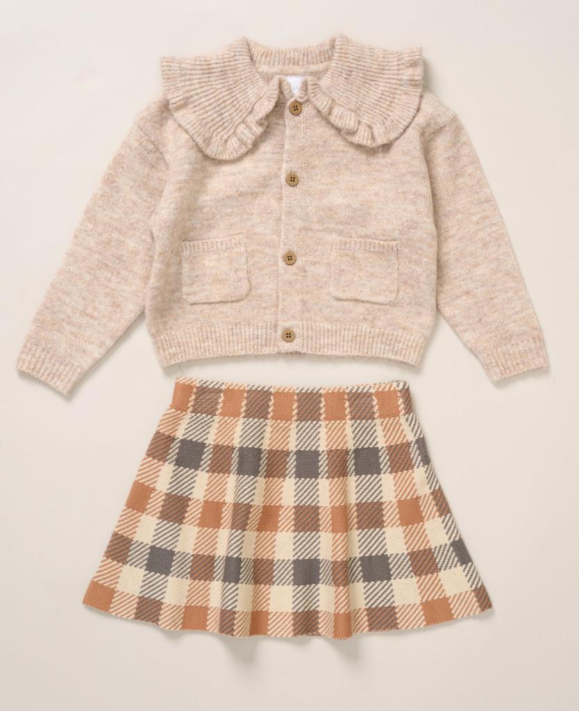 Knit Cardi & Tartan Skirt