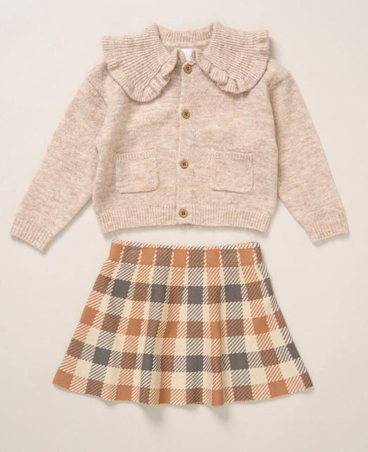 Knit Cardi & Tartan Skirt