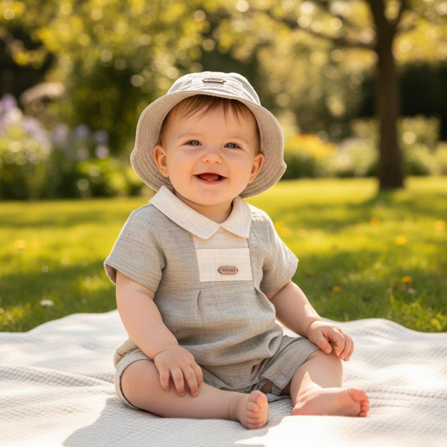 Cotton muslin sage Romper