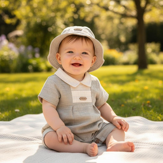 Cotton muslin sage Romper