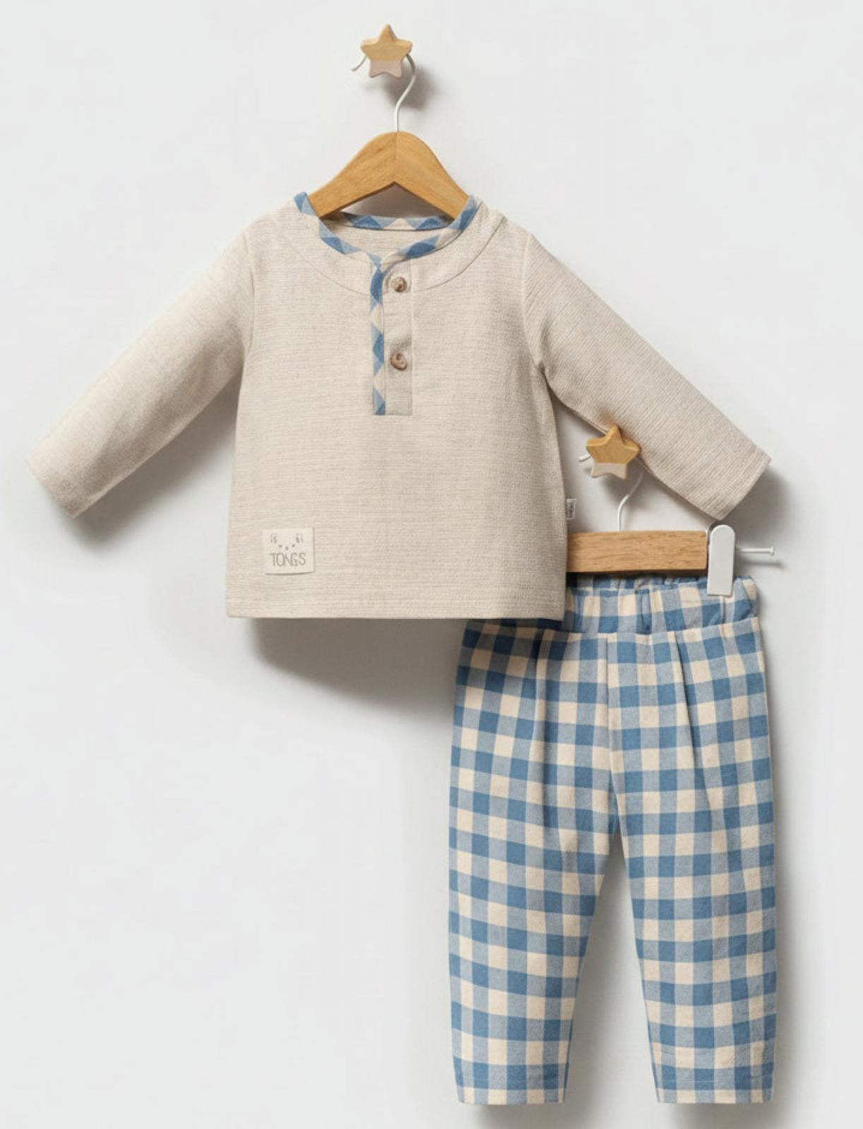 Gingham blue trousers set
