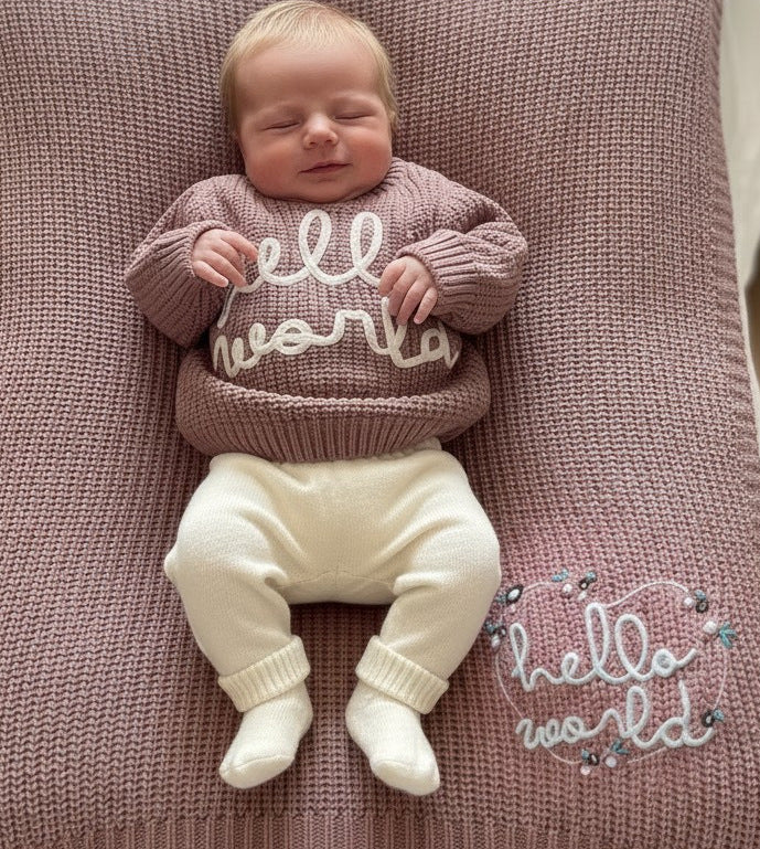 Hello world embroidered jumper and blanket set