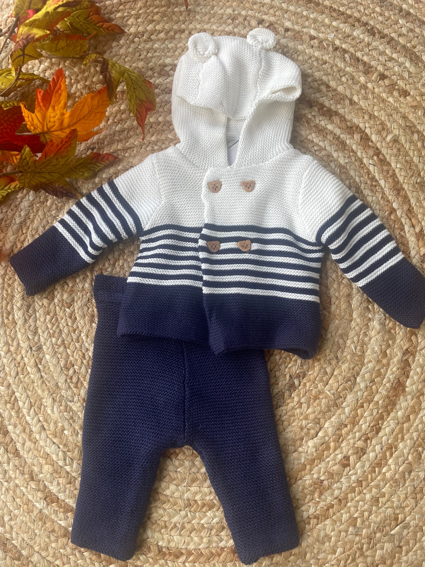 Stripe cotton cardi set