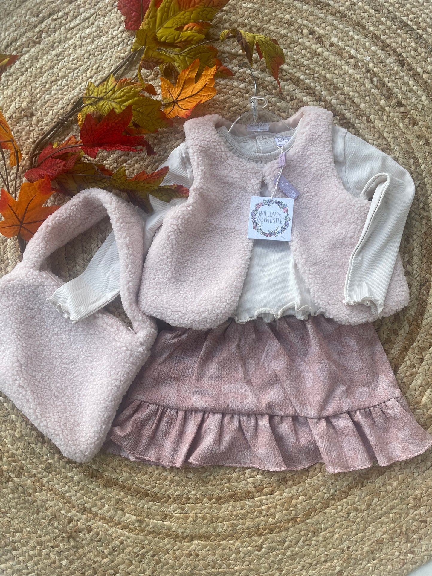 Pink gilet & handbag 4 piece set