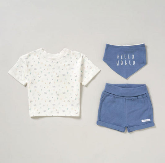 Organic "Hello World" Ribbed Shorts Set