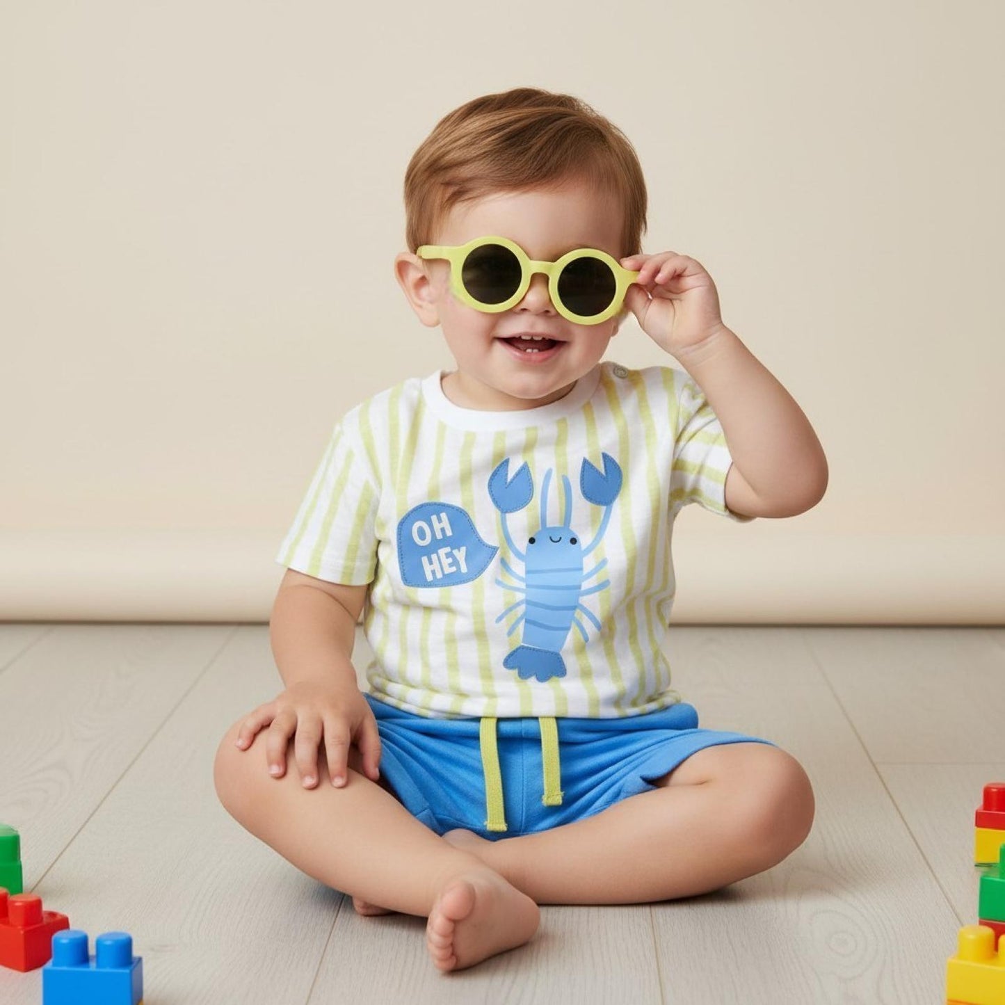 Hey lobster Tshirt shorts & shades set