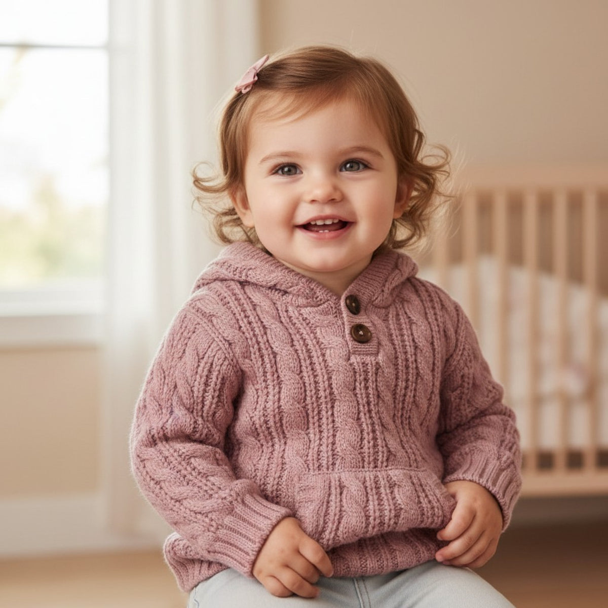 Pink cable soft hoodie