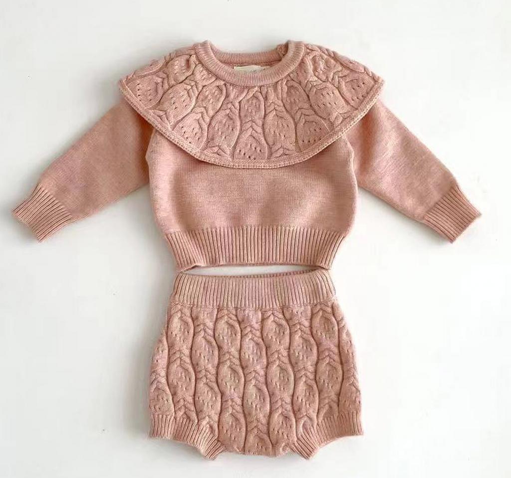 Luxury knit collar shorts 2 piece