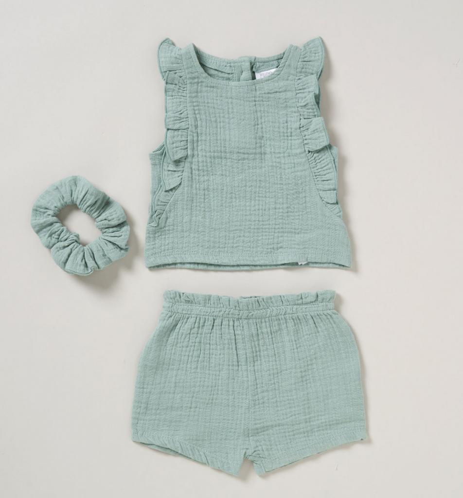 Crinkle Muslin Frill Shorts Set