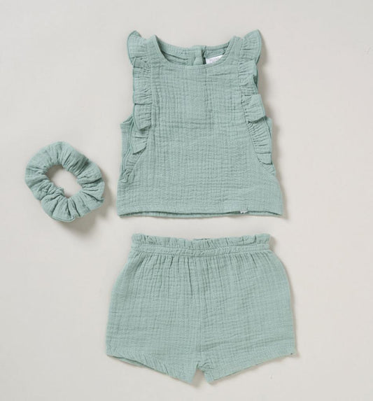 Crinkle Muslin Frill Shorts Set